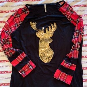 Glamour Farms Sequined Deer Patch Top 1X New